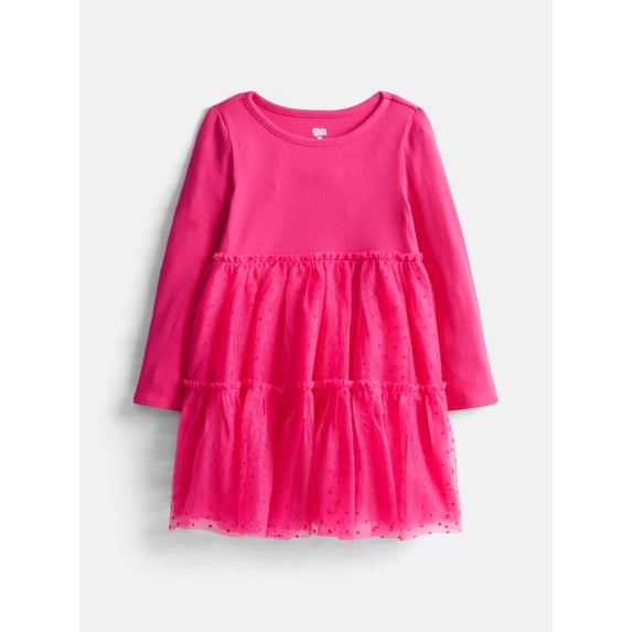 Wonder Nation Toddler Girls Party Dress with Long Sleeves, Sizes 12M-5T