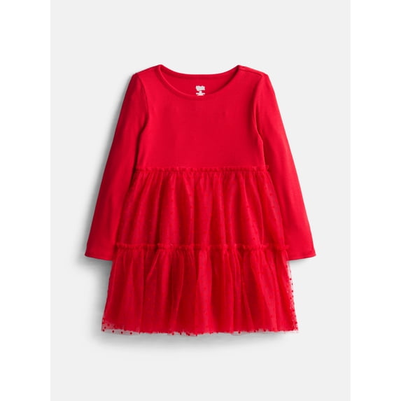Wonder Nation Toddler Girls Party Dress with Long Sleeves, Sizes 12M-5T
