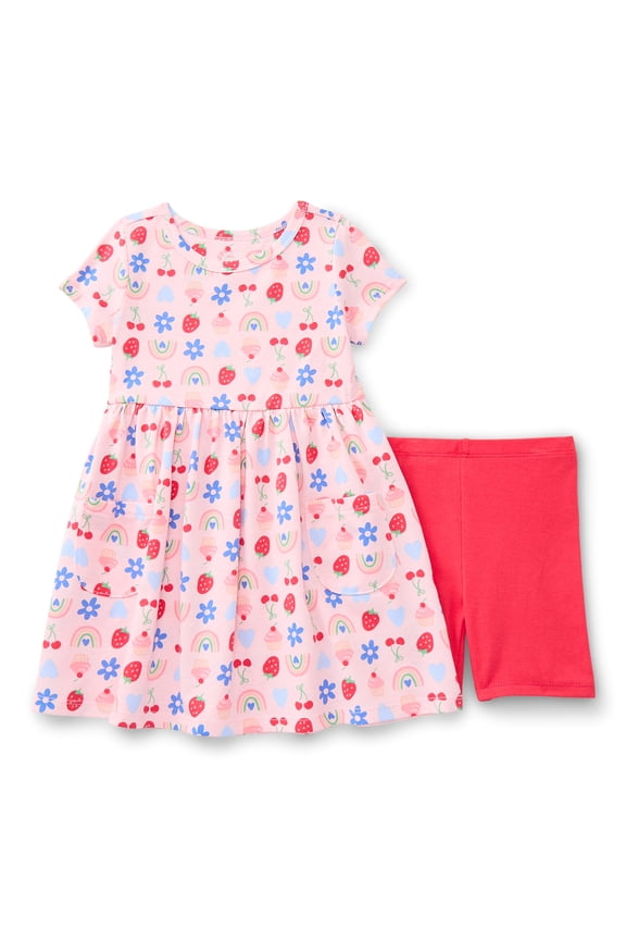 Toddler Girls Printed Dress and Bike Shorts Outfit Set, 2-Piece, Sizes 18M-5T