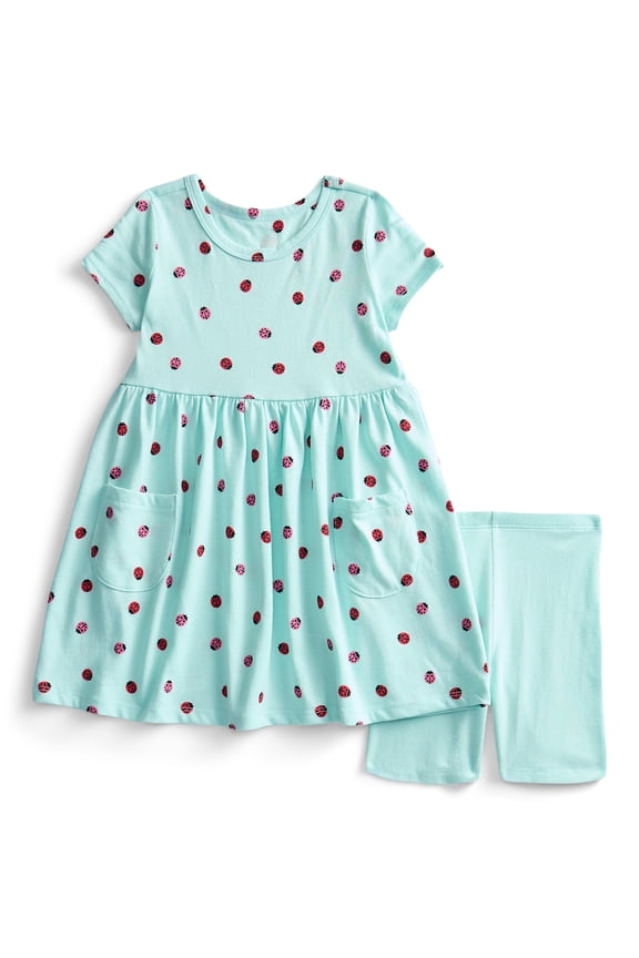 Toddler Girls Printed Dress and Bike Shorts Outfit Set, 2-Piece, Sizes 18M-5T