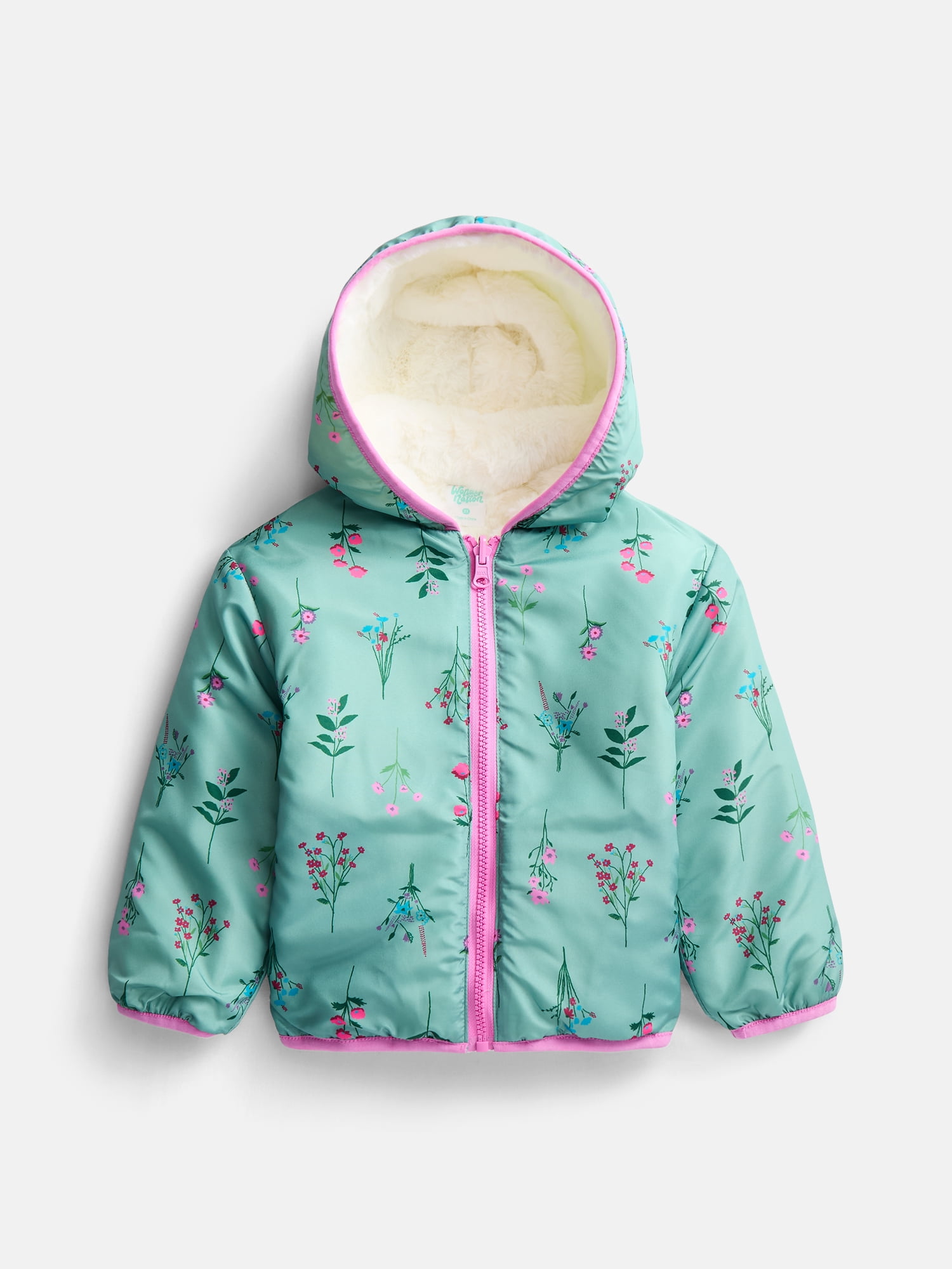 Wonder Nation Toddler Girls Reversible Faux Fur Jacket, Sizes 12M-5T