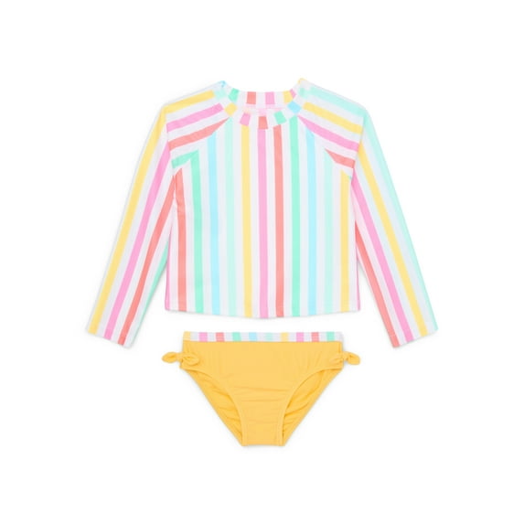 Wonder Nation Toddler Girl Ruffle Rash Guard Swim Set, Two-Piece, Size 12M-5T