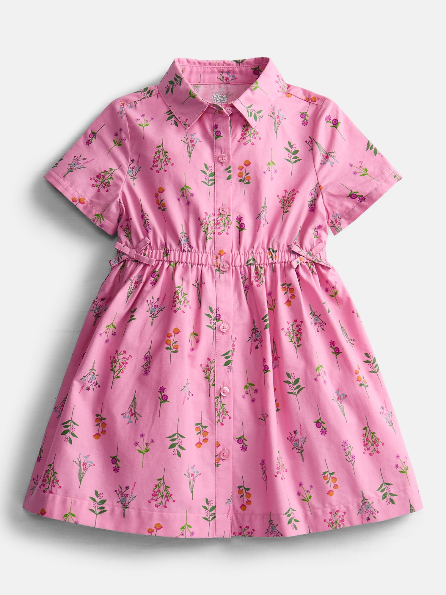 Wonder Nation Toddler Girls' Button Front Cotton Shirtdress with Short Sleeves, Sizes 12M-5T