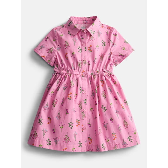 Wonder Nation Toddler Girls' Button Front Cotton Shirtdress with Short Sleeves, Sizes 12M-5T
