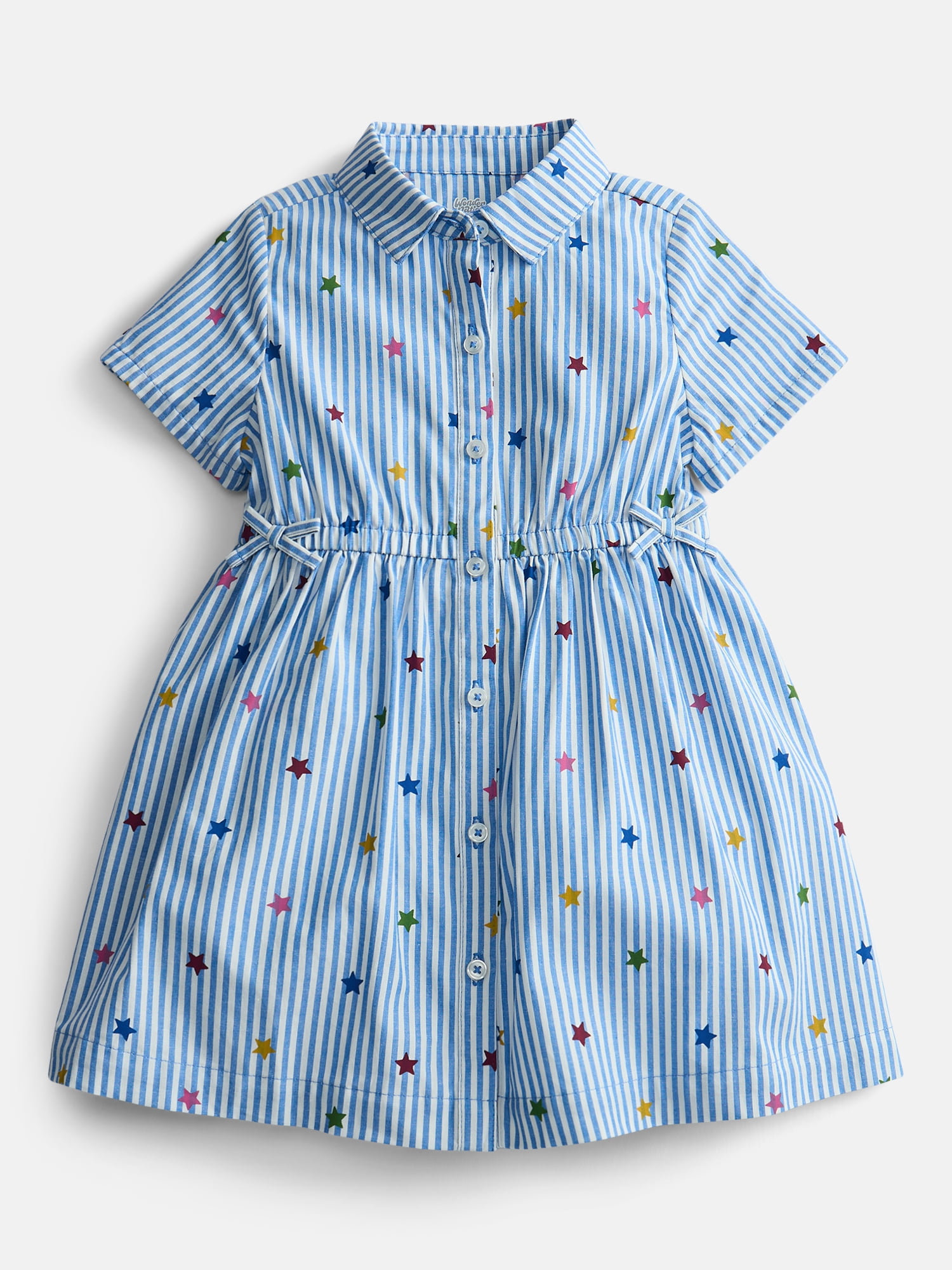 Wonder Nation Toddler Girls' Button Front Cotton Shirtdress with Short Sleeves, Sizes 12M-5T