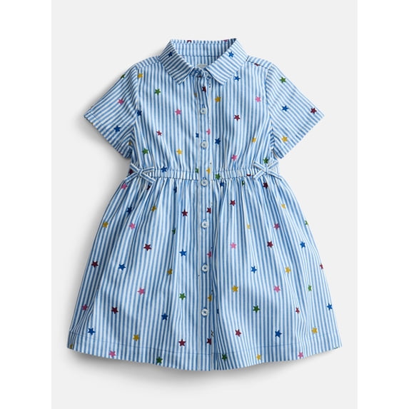 Wonder Nation Toddler Girls' Button Front Cotton Shirtdress with Short Sleeves, Sizes 12M-5T