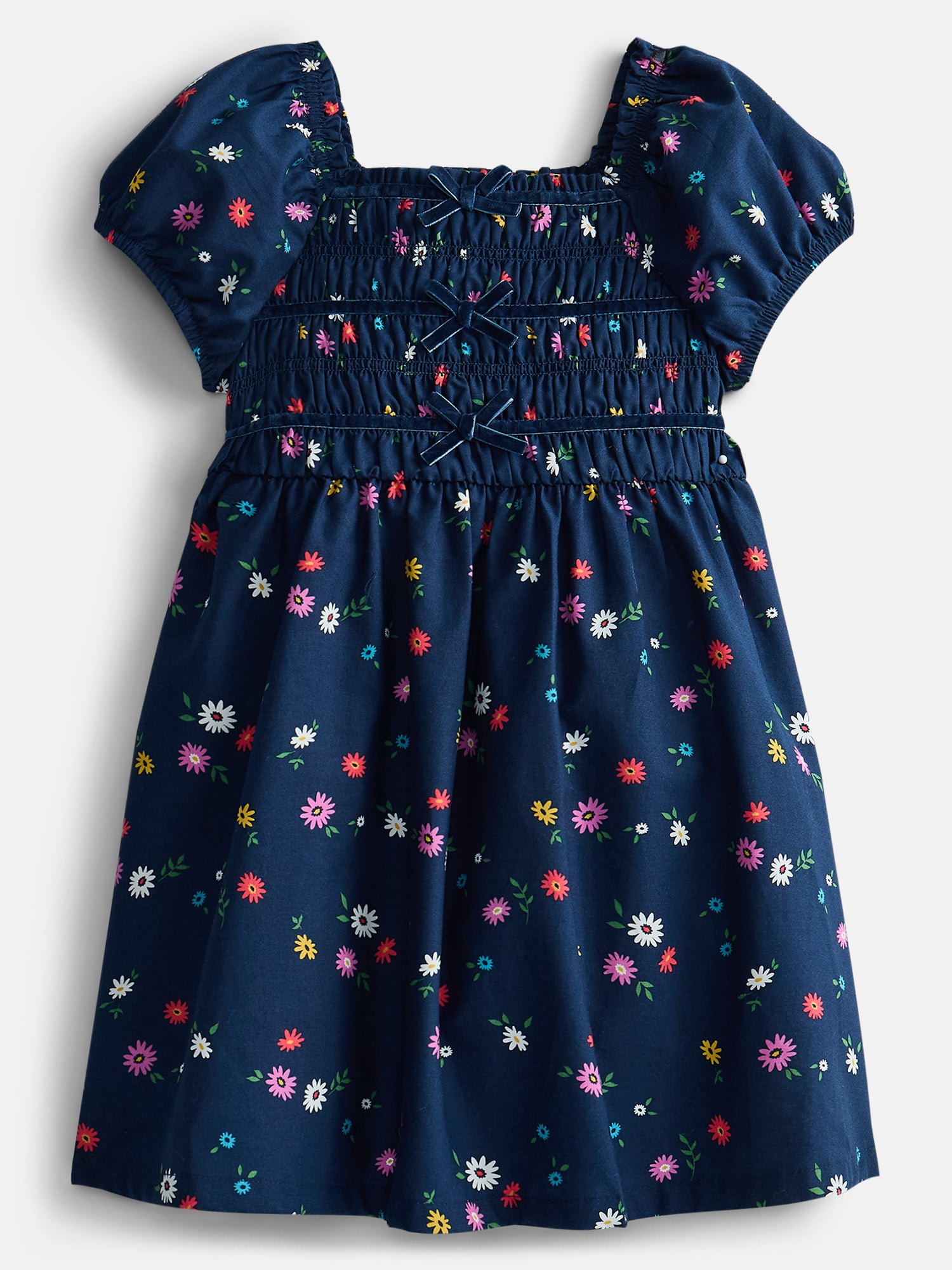Wonder Nation Toddler Girls Smocked Dress with Puff Sleeves, Sizes 12M-5T