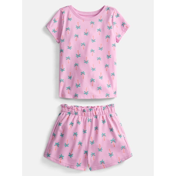 Wonder Nation Toddler Girls Printed Tee and Shorts,2-Piece Outfit Set, Sizes 18M–5T