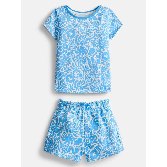 Wonder Nation Toddler Girls Printed Tee and Shorts,2-Piece Pajama Set, Sizes 18M–5T