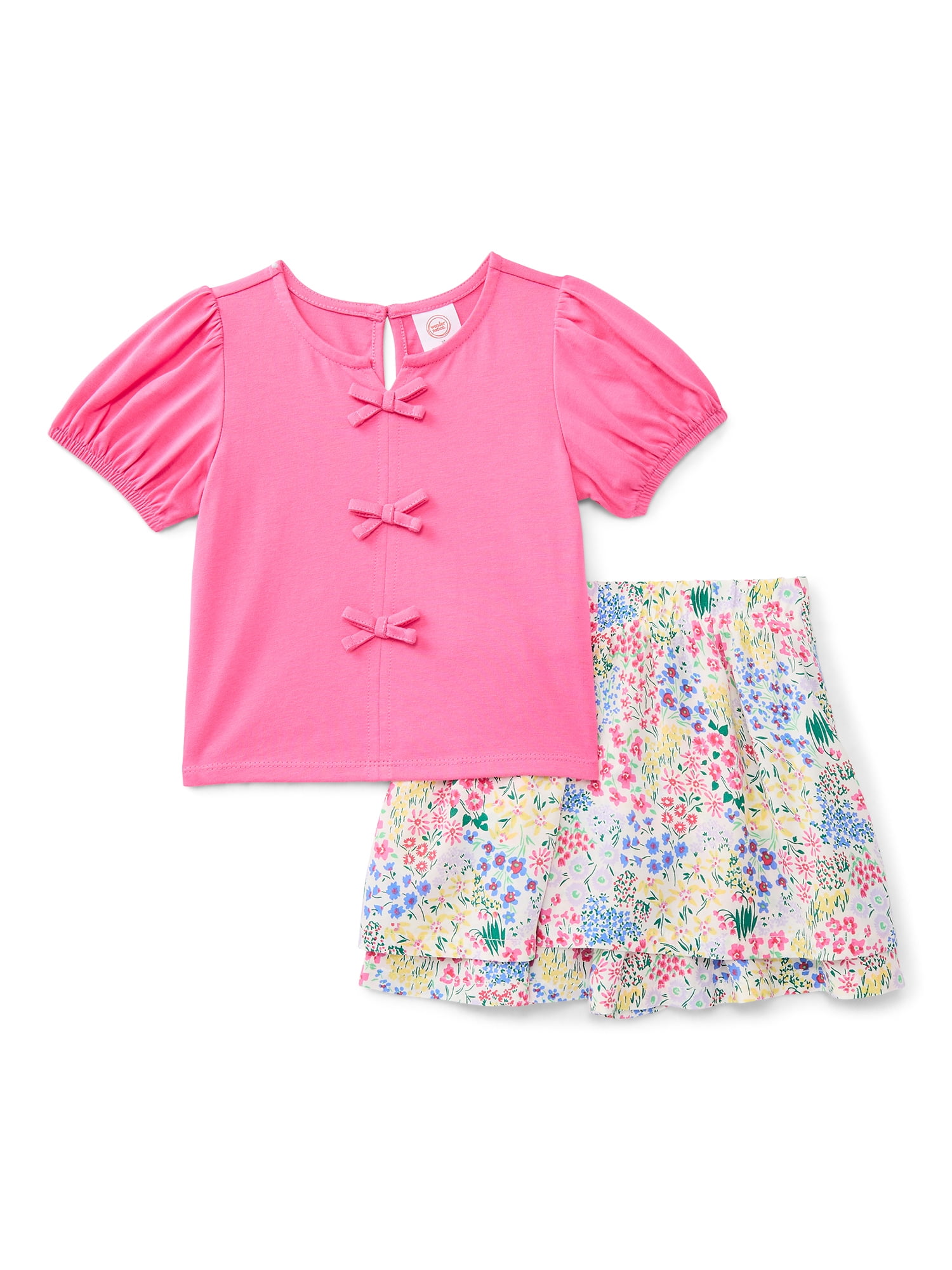 Wonder Nation Toddler Girls Top and Skort Set, 2-Piece, Sizes 12M-5T