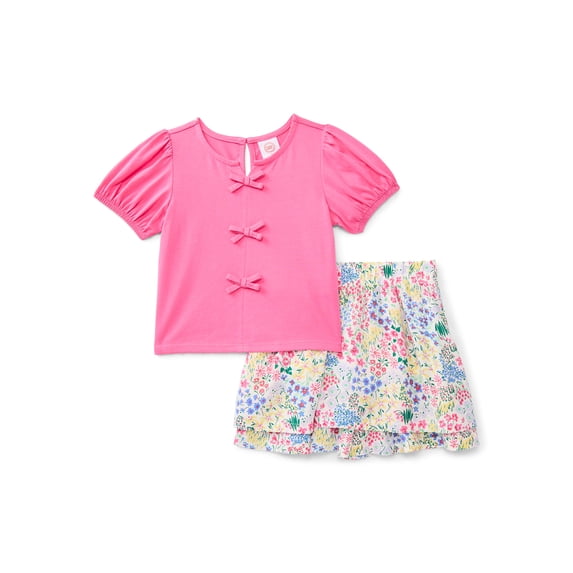 Wonder Nation Toddler Girls Top and Skort Set, 2-Piece, Sizes 12M-5T
