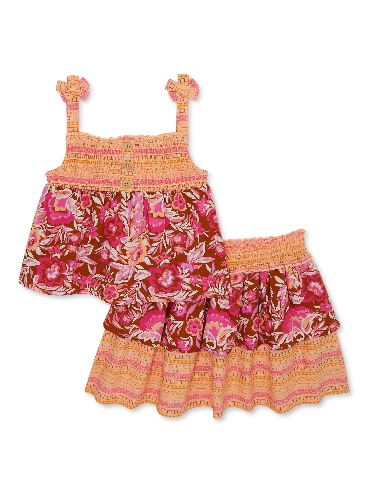 Wonder Nation Toddler Girl Smocked Sleeveless Top and Skirt Set, 2