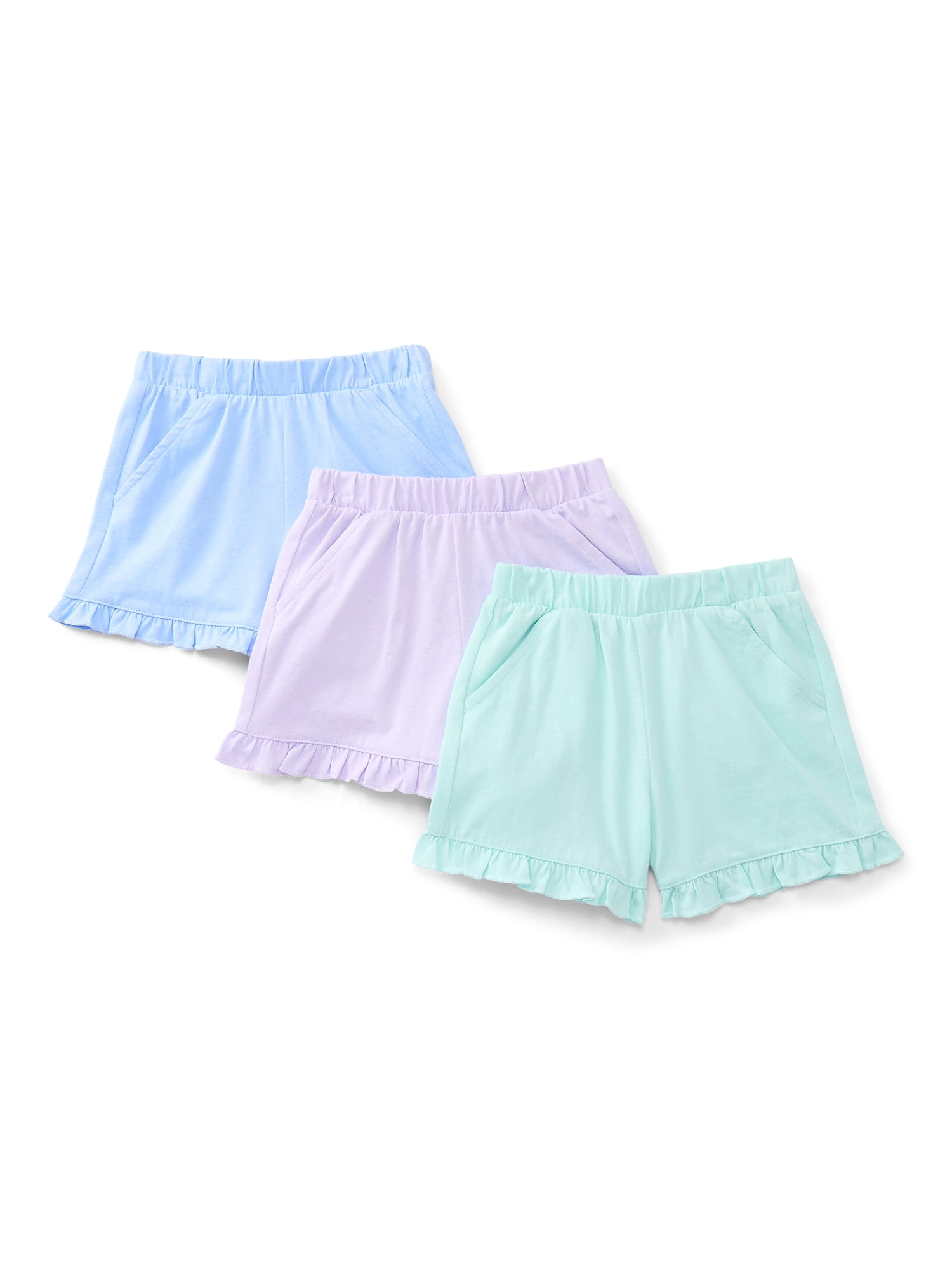 Wonder Nation Toddler Girls Ruffle Hem Shorts, 3-Pack, Sizes 18M-5T