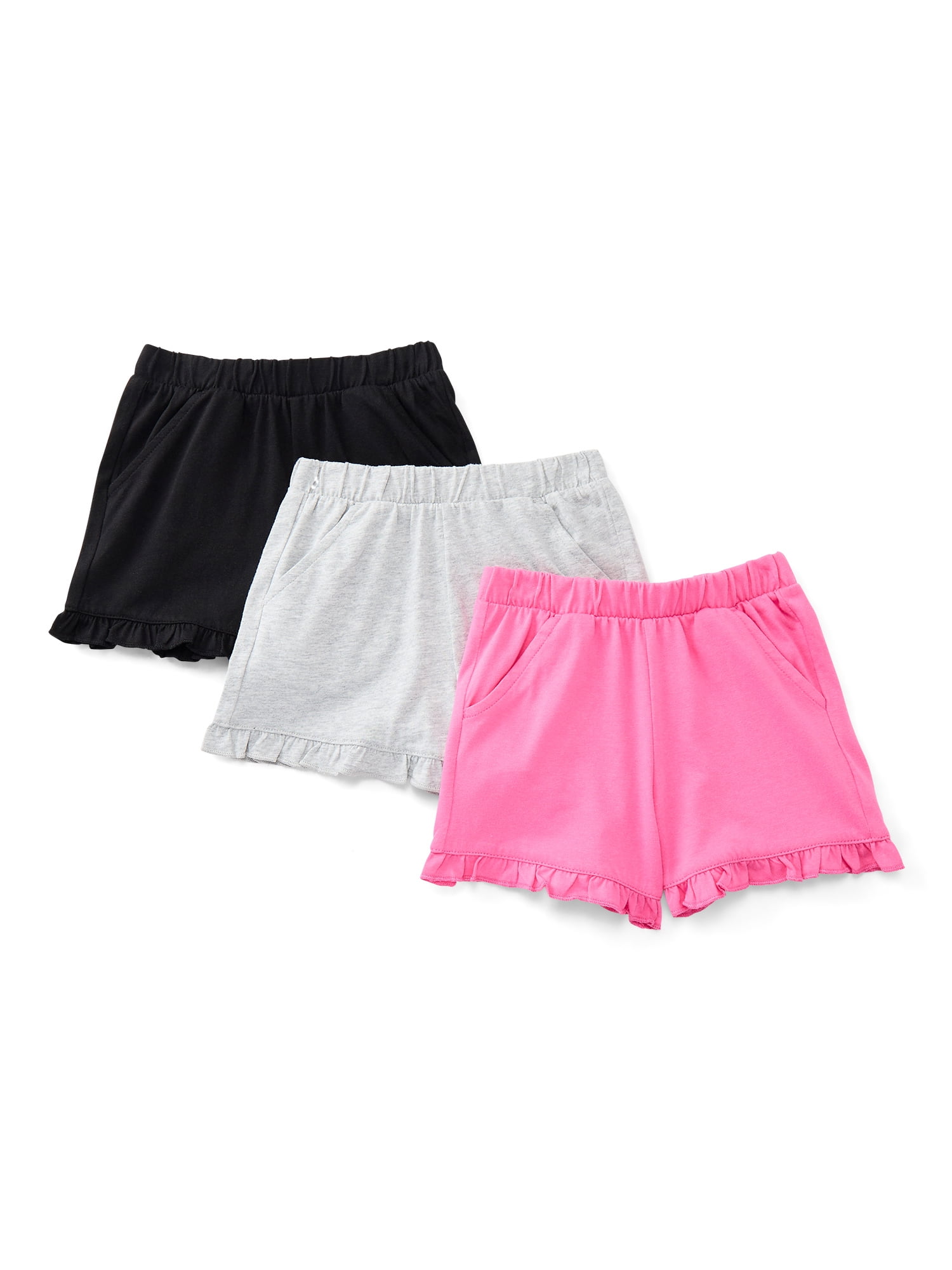 Wonder Nation Toddler Girls Ruffle Hem Shorts, 3-Pack, Sizes 18M-5T