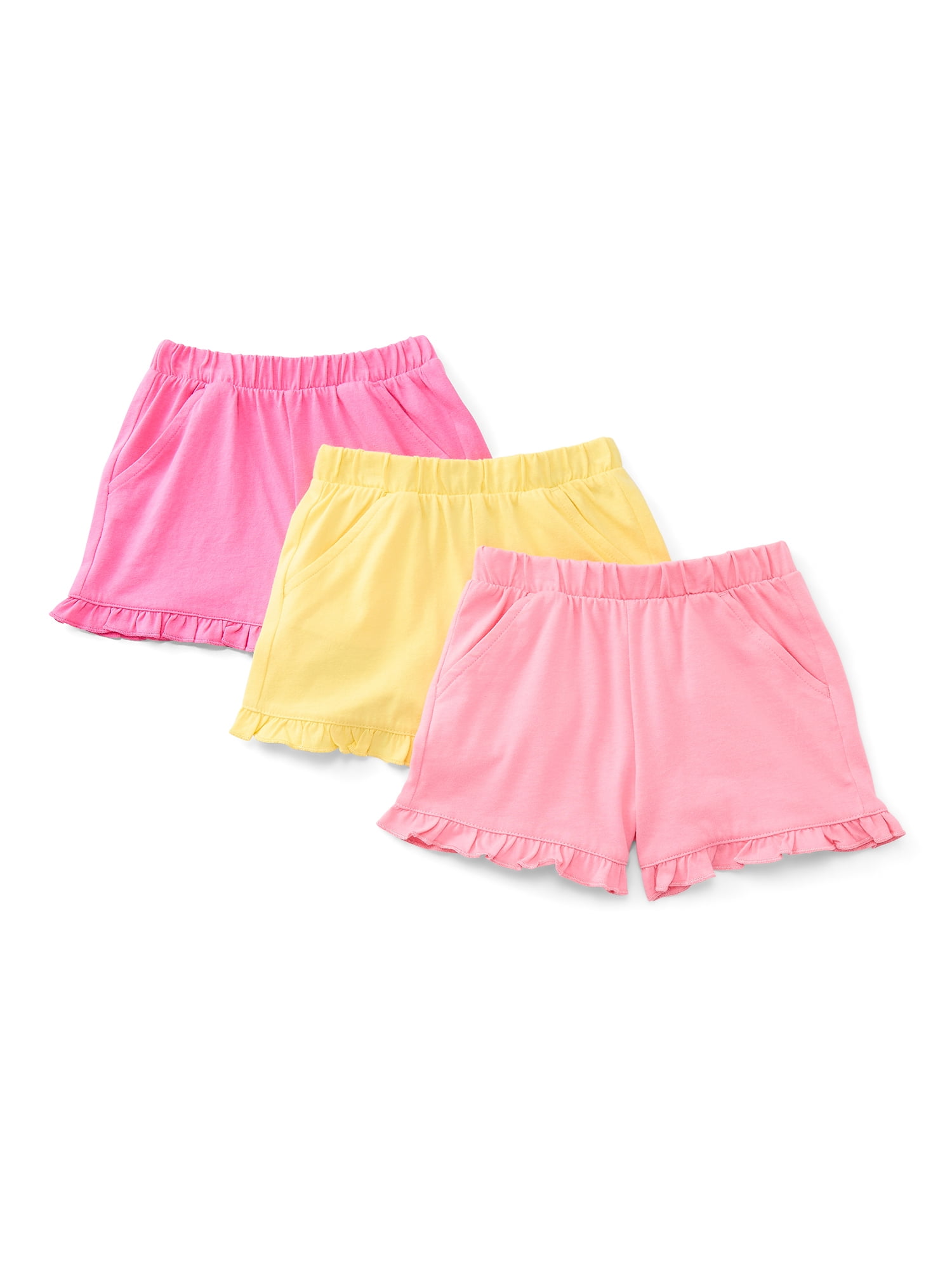 Wonder Nation Toddler Girls Ruffle Hem Shorts, 3-Pack, Sizes 18M-5T