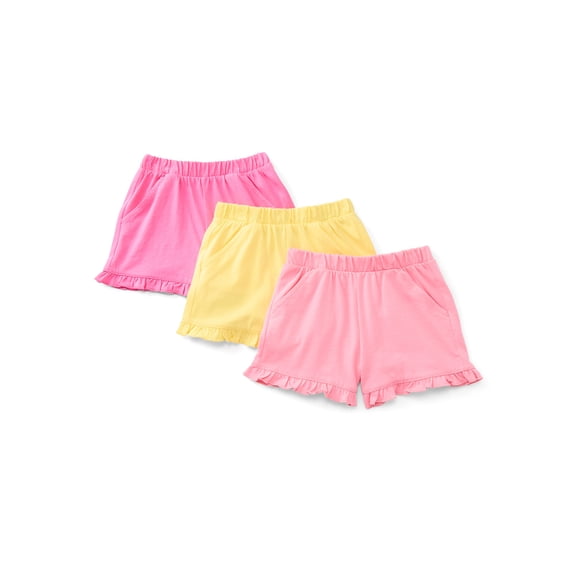 Wonder Nation Toddler Girls Ruffle Hem Shorts, 3-Pack, Sizes 18M-5T