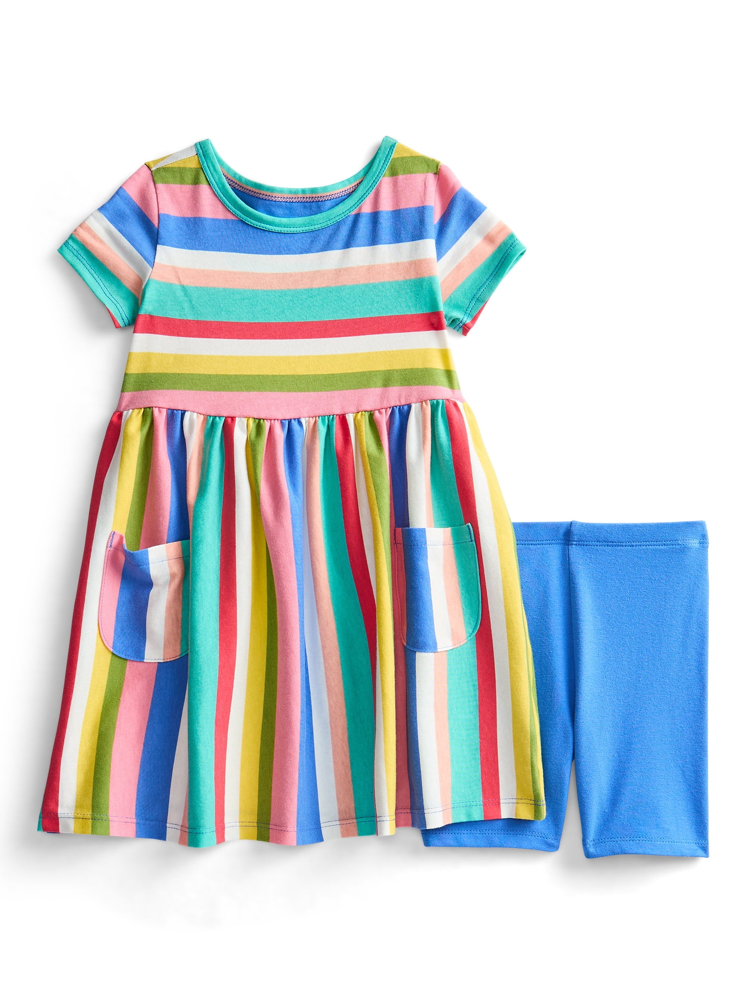 Wonder Nation Toddler Girls Printed Dress and Bike Shorts Outfit Set, 2-Piece, Sizes 18M-5T