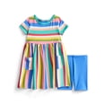 thumbnail image 1 of Wonder Nation Toddler Girls Printed Dress and Bike Shorts Outfit Set, 2-Piece, Sizes 18M-5T, 1 of 3