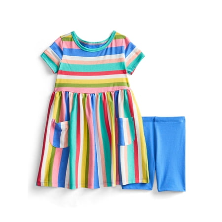 Wonder Nation Toddler Girls Printed Dress and Bike Shorts Outfit Set, 2-Piece, Sizes 18M-5T