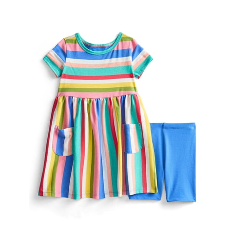 Wonder Nation Toddler Girls Printed Dress and Bike Shorts Outfit Set, 2-Piece, Sizes 18M-5T
