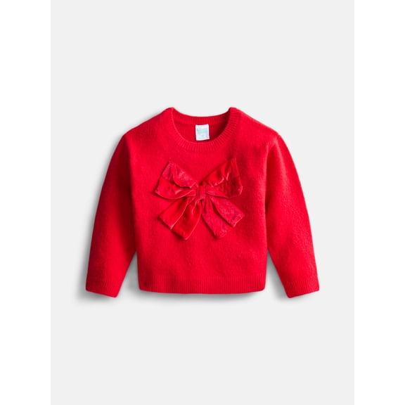 Wonder Nation Toddler Girls Bow Crewneck Sweater, Sizes 12M-5T