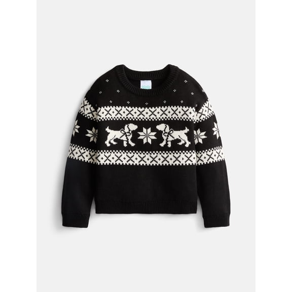 Wonder Nation Toddler Girls Family Holiday Crewneck Sweater, Sizes 12M-5T