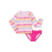 Wonder Nation Toddler Girl Swim Tie-Dye Rash Guard Swim Set, 2-Piece, Sizes 12M-5T