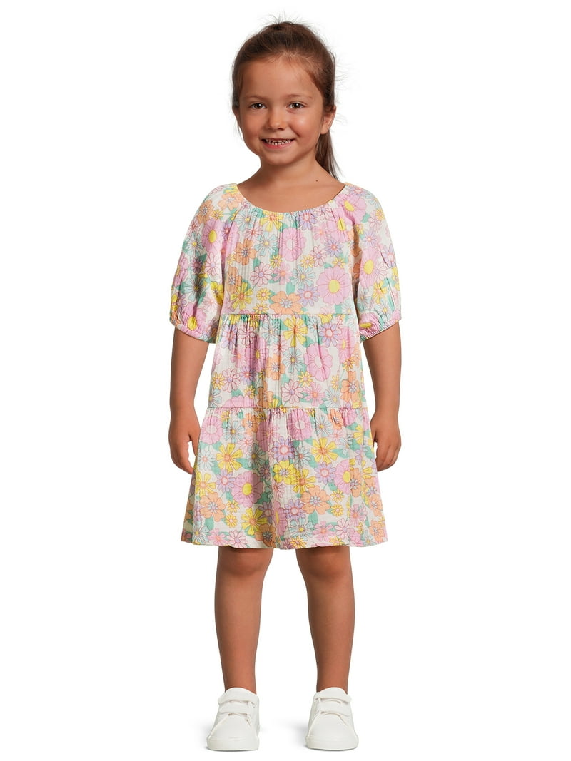 Wonder Nation Toddler Girl Short Sleeve Tiered Dress, Sizes 12M-5T