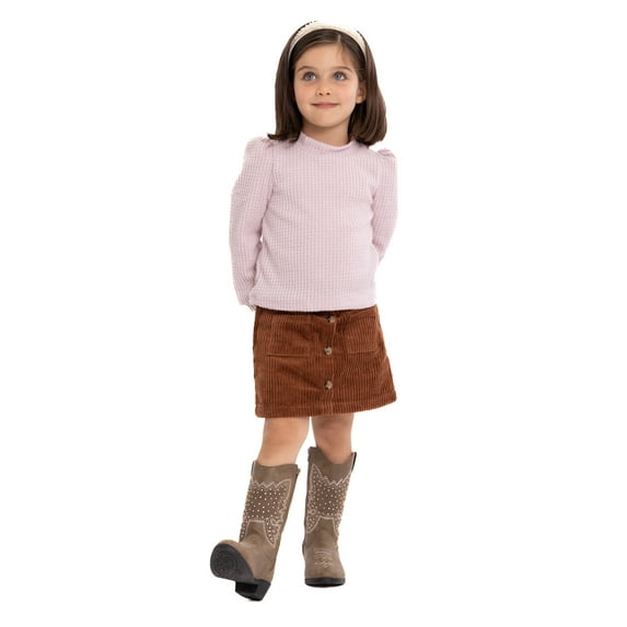 Wonder Nation Toddler Girl Waffle Knit Top and Corduroy Skirt Set, 2-Piece, Sizes 12M-5T