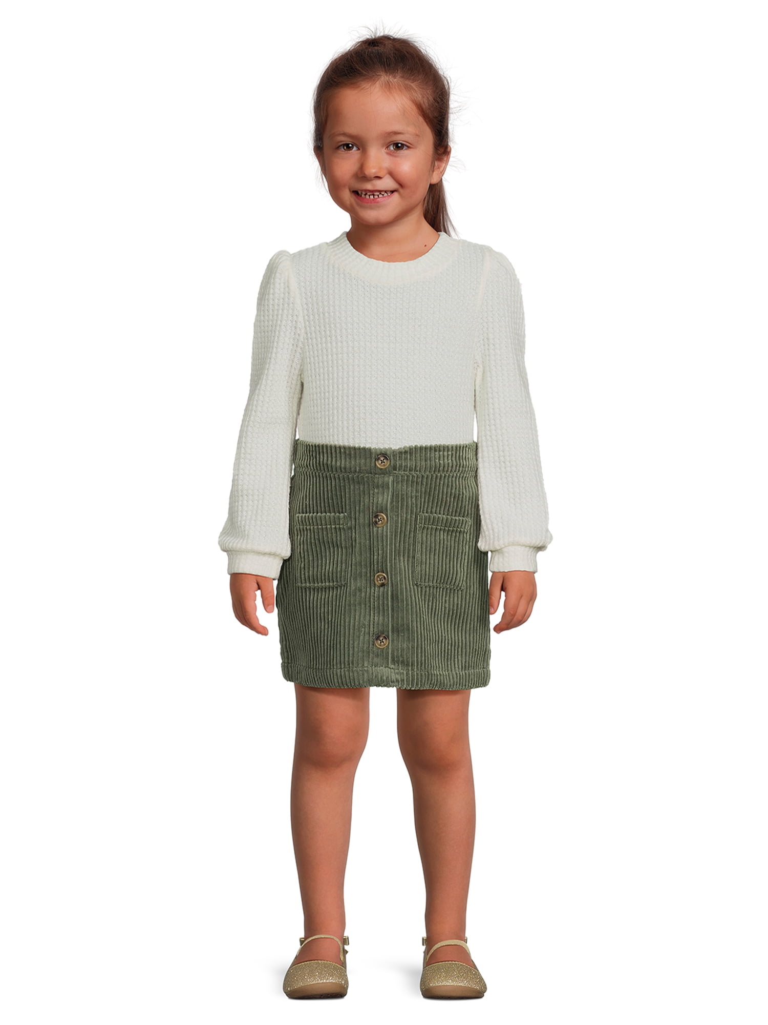 Wonder Nation Toddler Girl Waffle Knit Top and Corduroy Skirt Set, 2 ...