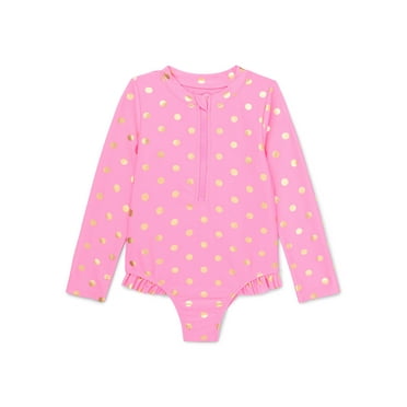 Wonder Nation Toddler Girl Zip Rash Guard One-Piece Swimsuit, Sizes 12M-5T