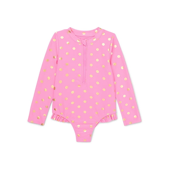Wonder Nation Toddler Girl Zip Rash Guard One-Piece Swimsuit, Sizes 12M-5T