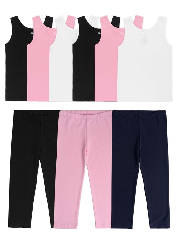 Toddler Girl's 6-Pack Cotton Undershirt Tank Top and 3-Pack Legging Combo Bundle, 9-Piece Set, Sizes 2T/3T