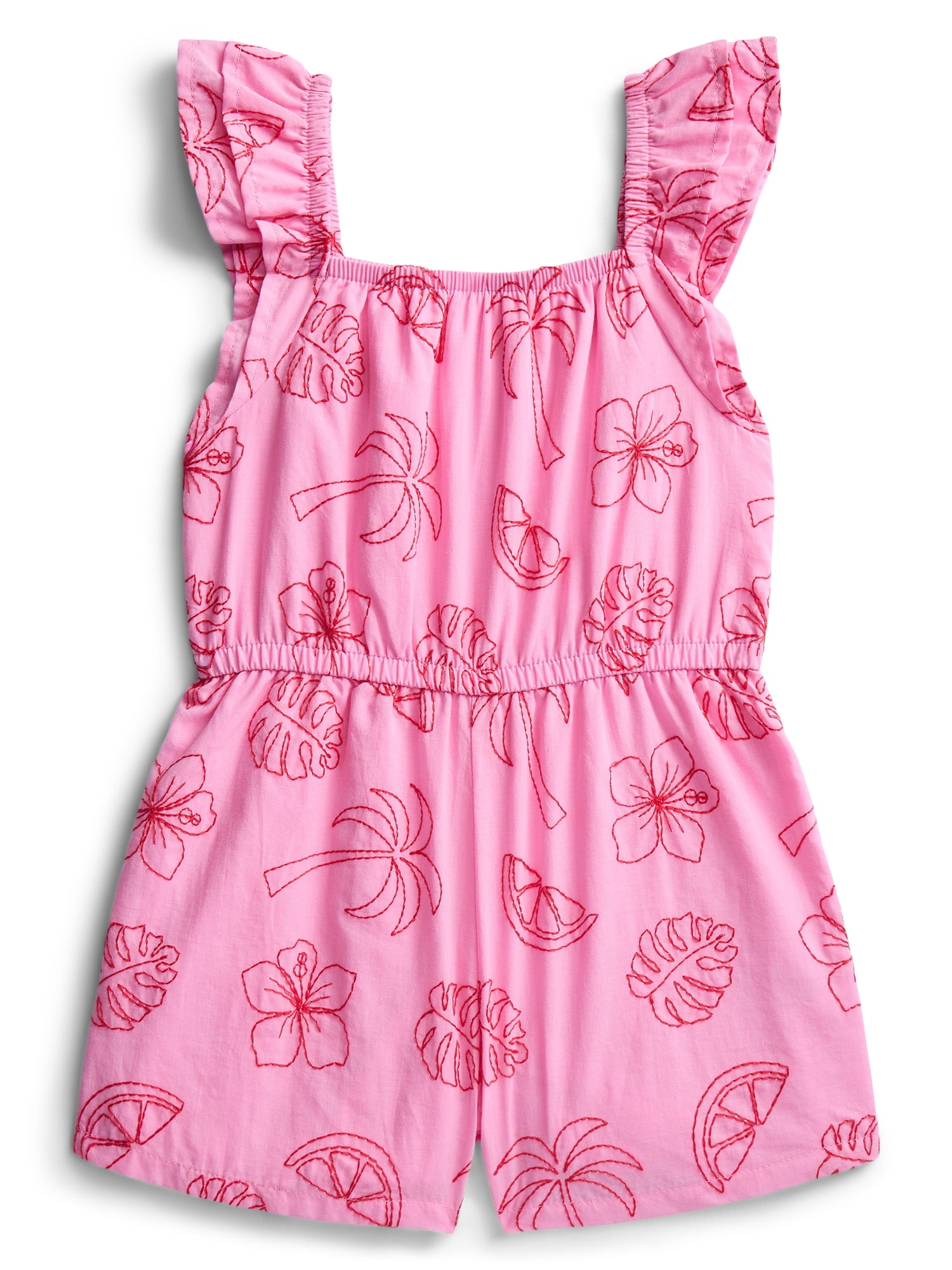 Wonder Nation Toddler Girls Allover Print Cotton Romper with Ruffle Sleeves, Sizes 12M-5T