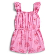 Toddler Girls Allover Print Cotton Romper with Ruffle Sleeves, Sizes 12M-5T