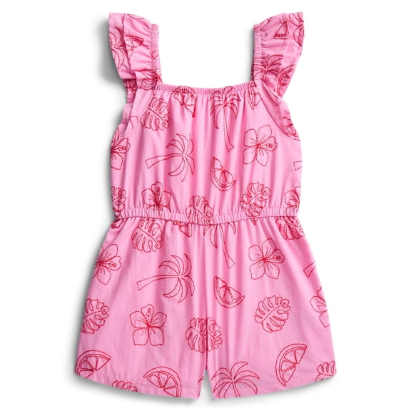 Wonder Nation Toddler Girls Allover Print Cotton Romper with Ruffle Sleeves, Sizes 12M-5T