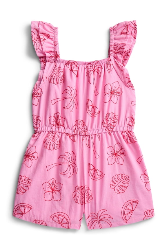 Toddler Girls Allover Print Cotton Romper with Ruffle Sleeves, Sizes 12M-5T