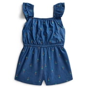 Toddler Girls Allover Print Cotton Romper with Ruffle Sleeves, Sizes 12M-5T