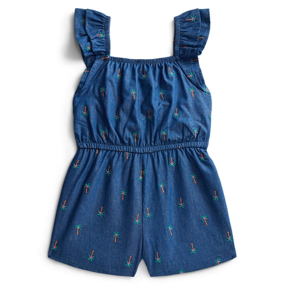 Wonder Nation Toddler Girls Allover Print Cotton Romper with Ruffle Sleeves, Sizes 12M-5T