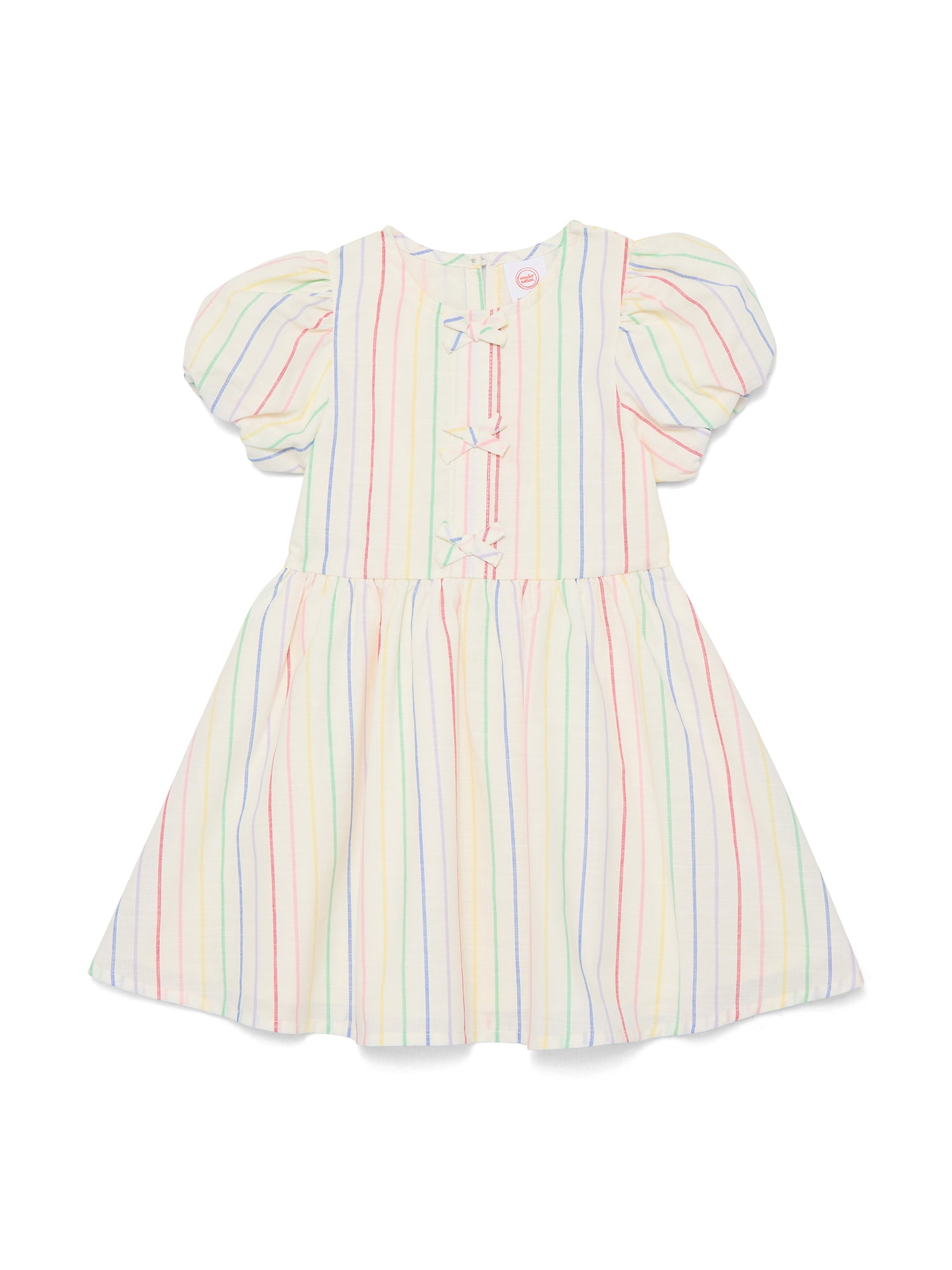 Wonder Nation Toddler Girls Stripe Dress with Bubble Sleeves, Sizes 12M-5T
