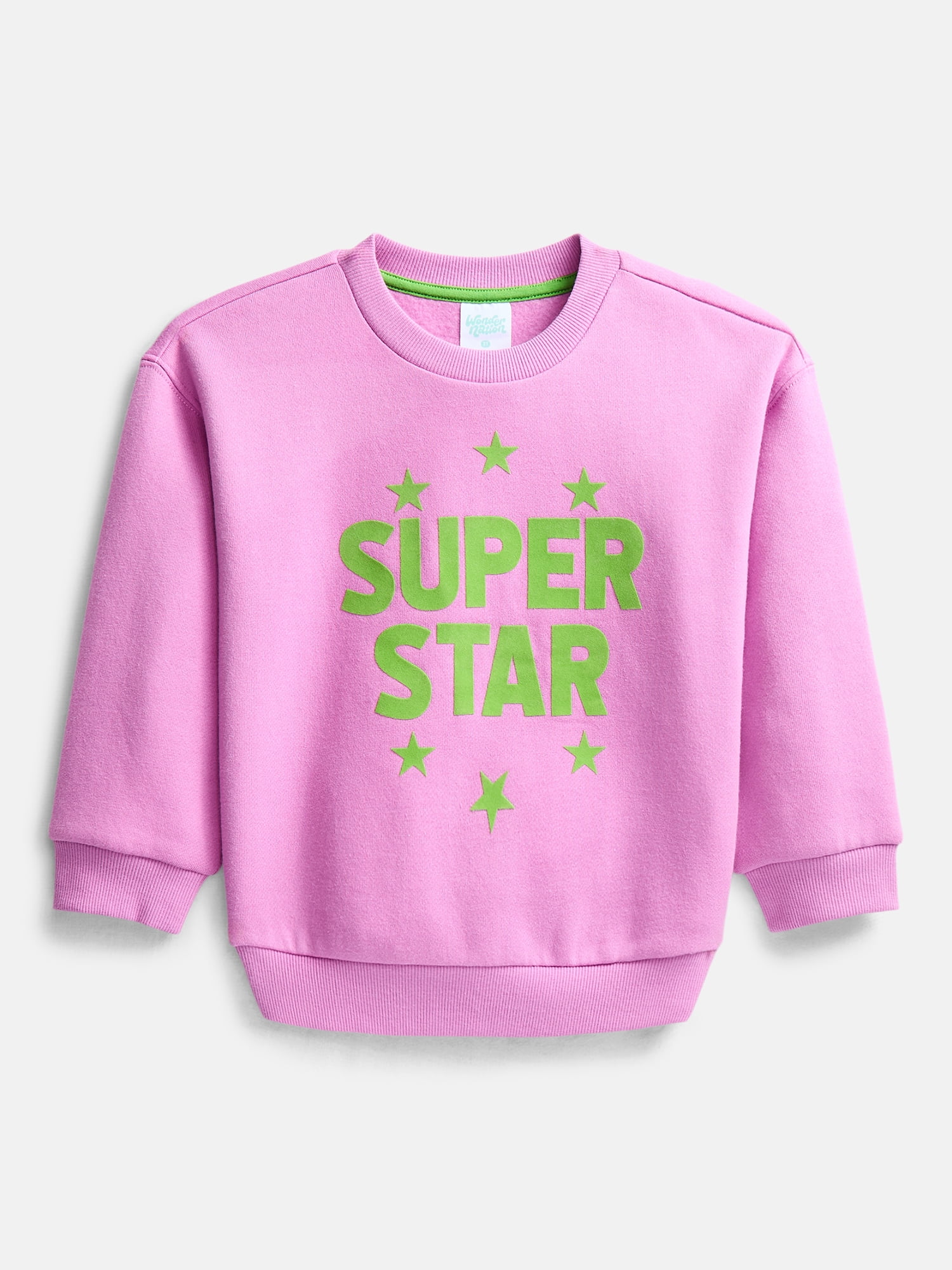 Wonder Nation Toddler Girls Graphic Fleece Crewneck with Long Sleeves, Sizes 12M-5T