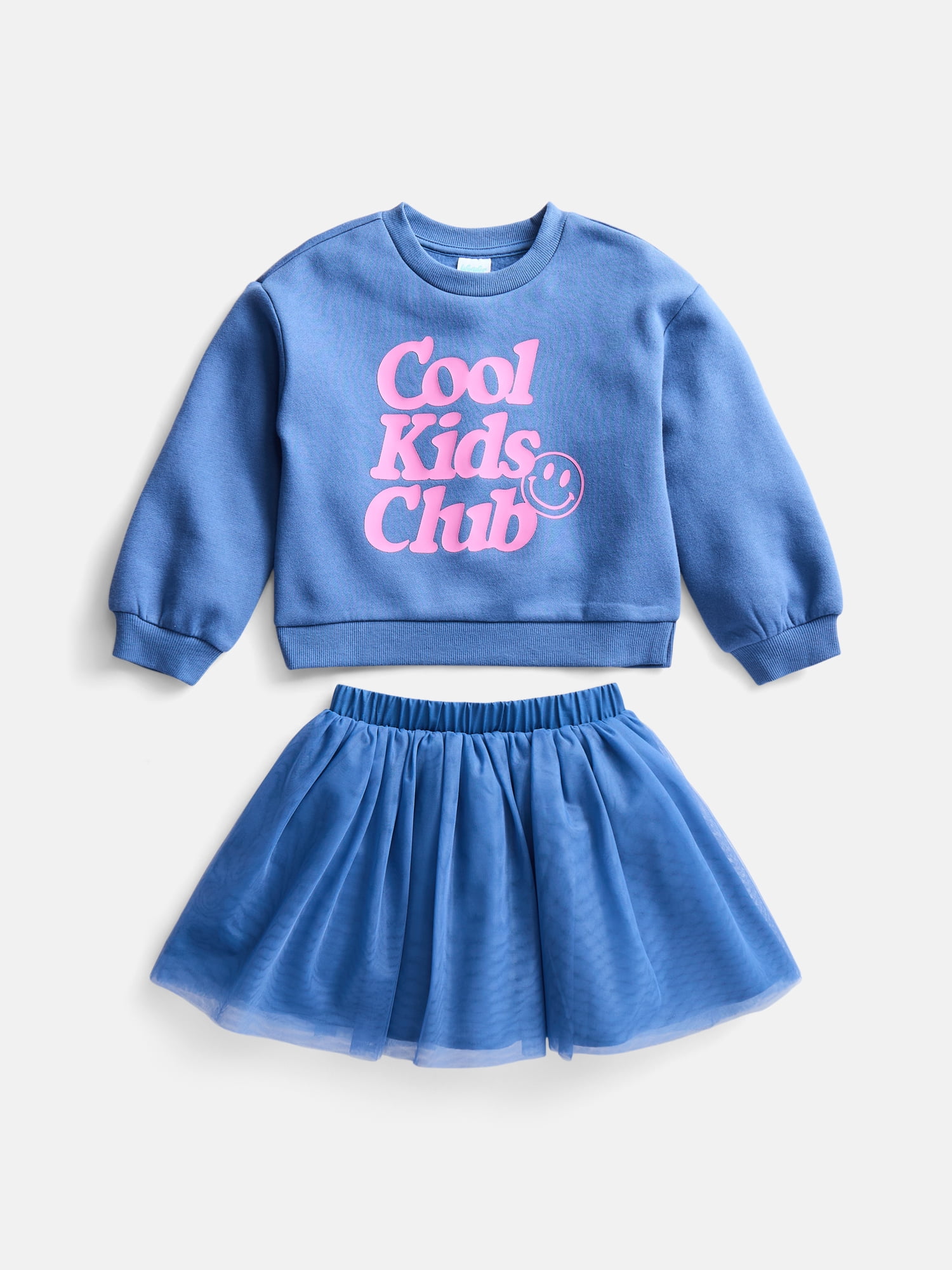 Wonder Nation Toddler Girls Graphic Crewneck Sweatshirt with Long Sleeves and Tulle Skirt Set, 2 Piece, Sizes 12M-5T