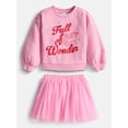 thumbnail image 1 of Wonder Nation Toddler Girls Graphic Crewneck Sweatshirt with Long Sleeves and Tulle Skirt Set, 2 Piece, Sizes 12M-5T, 1 of 8