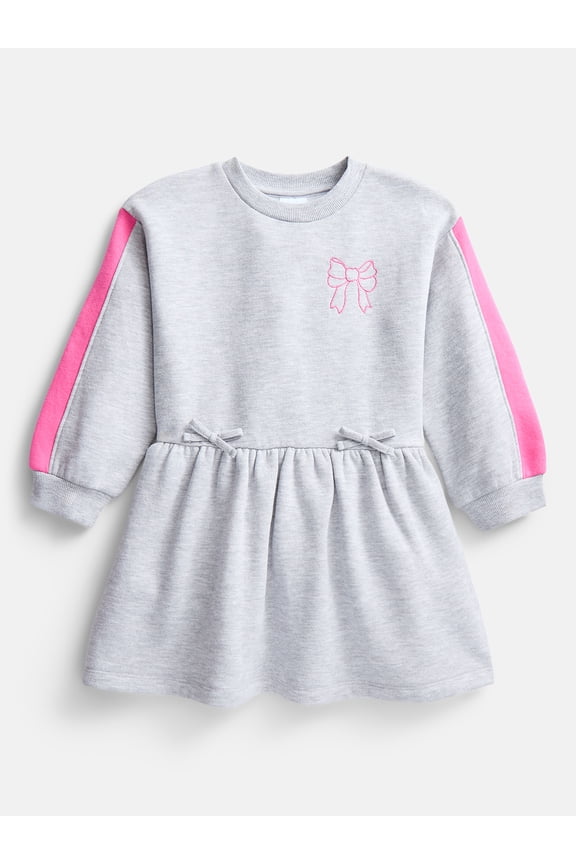 Toddler Girls Embroidered Graphic Fleece Dress with Long Sleeves, Sizes 12M-5T