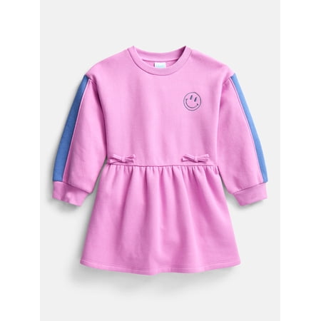 Wonder Nation Toddler Girls Embroidered Graphic Fleece Dress with Long Sleeves, Sizes 12M-5T