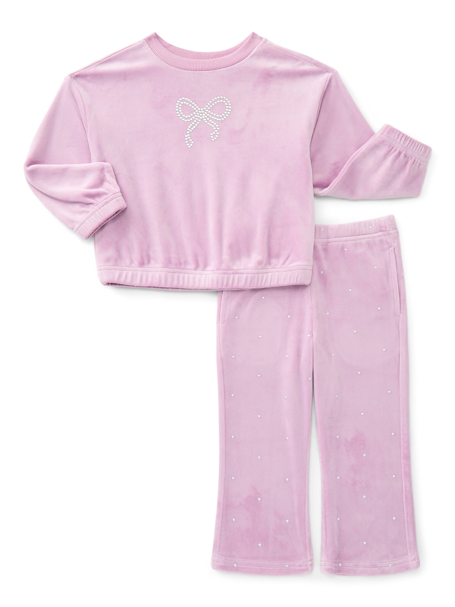Wonder Nation Toddler Girls Embellished Velour Sweatshirt and Flare Pants Set, 2-Piece, Sizes 12M-5T