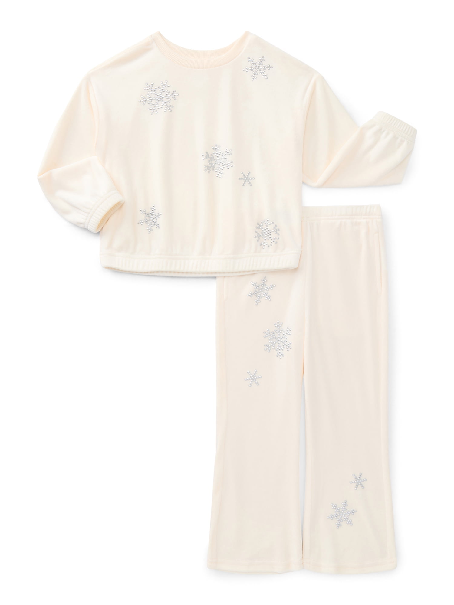Wonder Nation Toddler Girls Embellished Velour Sweatshirt and Flare Pants Set, 2-Piece, Sizes 12M-5T