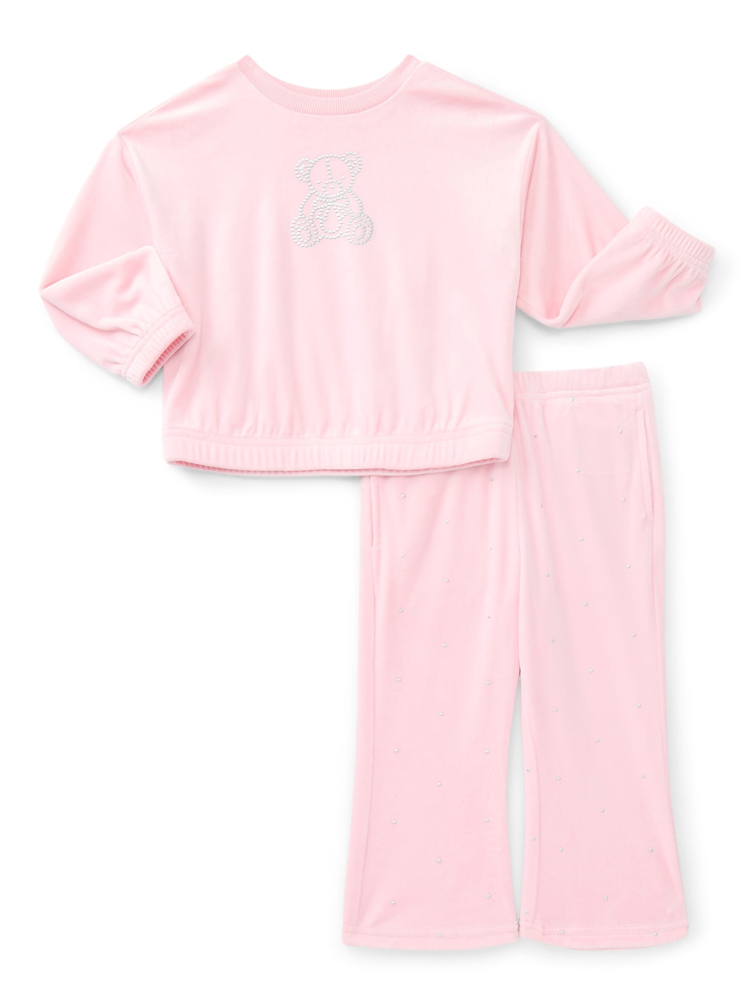 Wonder Nation Toddler Girls Embellished Velour Sweatshirt and Flare Pants Set, 2-Piece, Sizes 12M-5T