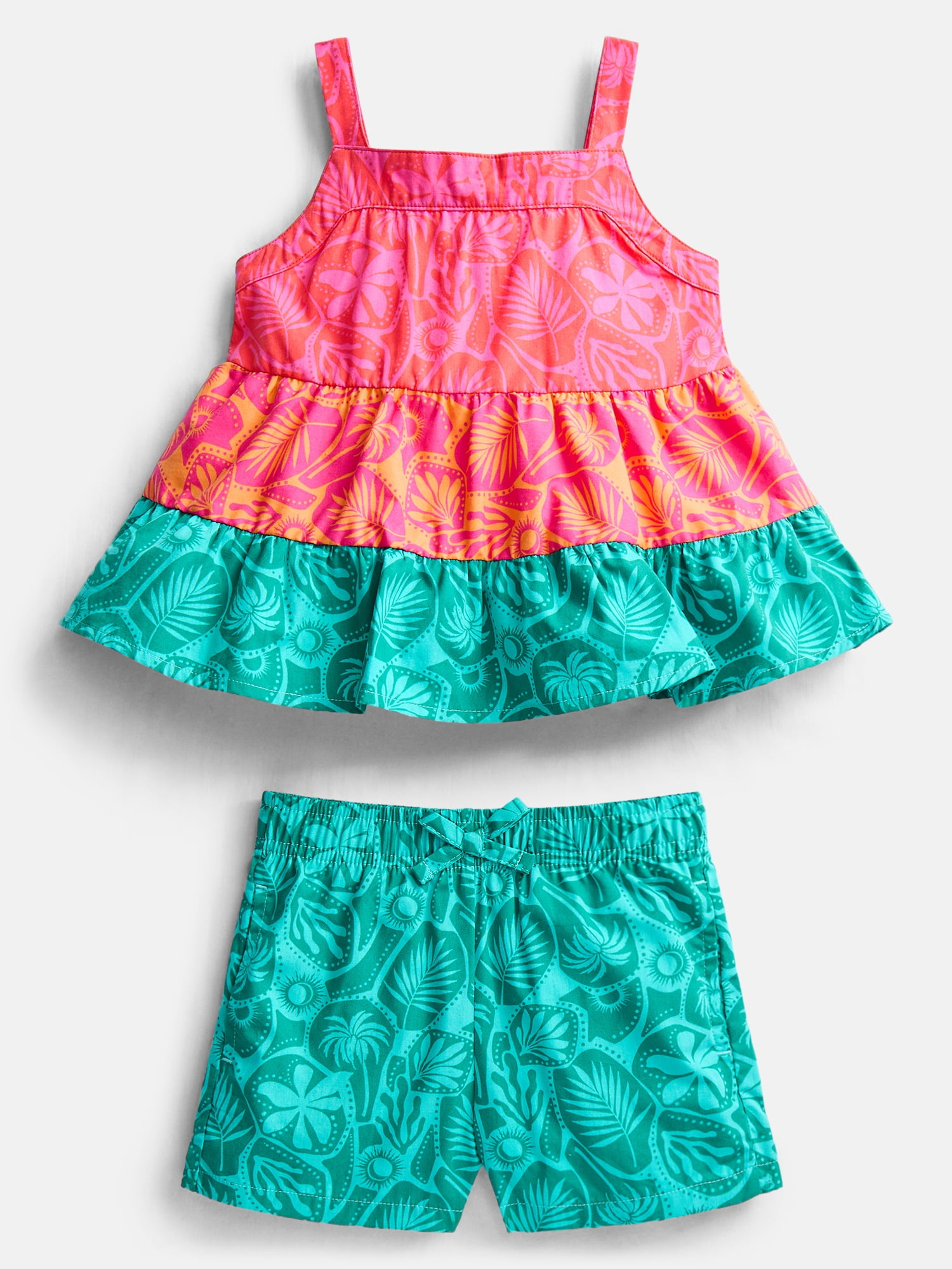 Wonder Nation Toddler Girls' Tiered Tank Top and Shorts Set, 2-Piece, Sizes 12M-5T