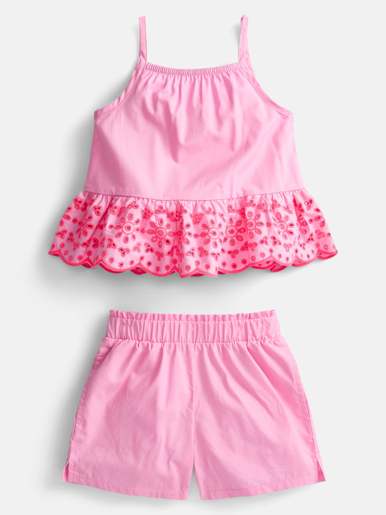 Wonder Nation Toddler Girls Scalloped Tank Top and Matching Shorts Set, 2-Piece, Sizes 12M-5T